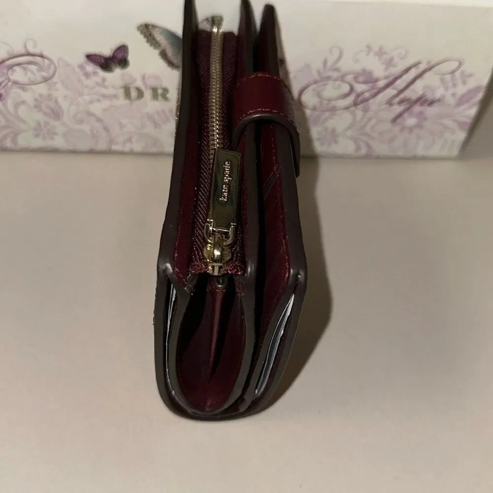 kate spade Fuchsia Pink Burgundy Two Tone Leather Madison Medium Bifold Wallet